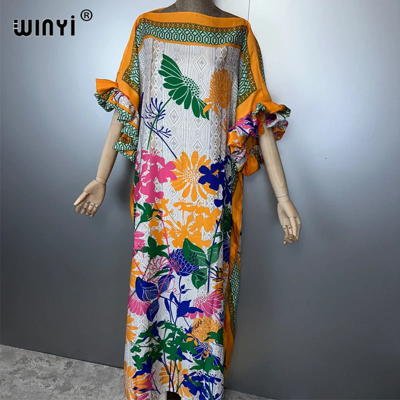 WINYI Boho Print Kaftan Evening Dress