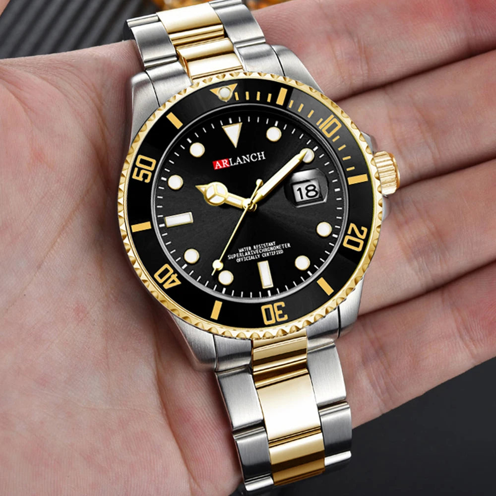 Men's Classic Stainless Steel Quartz Watch – 40mm, Waterproof