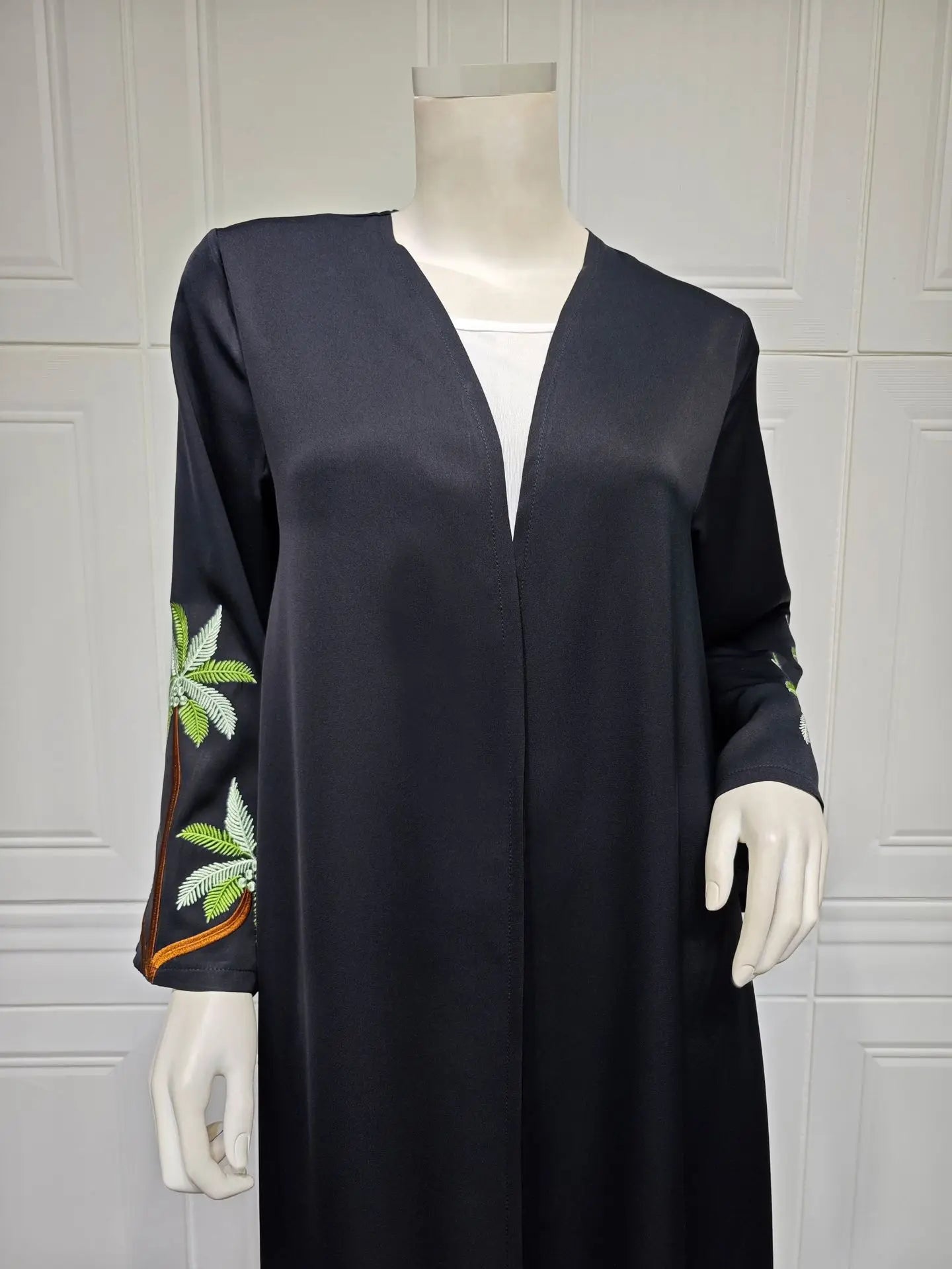 Black Embroidered Open Abaya for Women