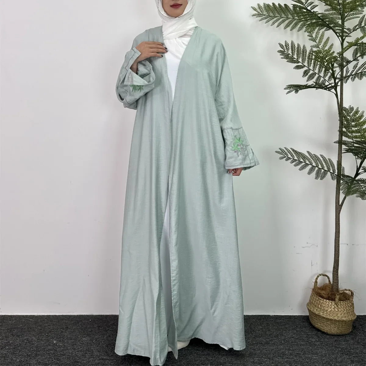 Muslim Embroidered Open Abaya Long Sleeve Cardigan Kaftan for Women