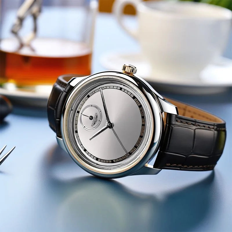 Men’s Black Leather Waterproof Quartz Watch