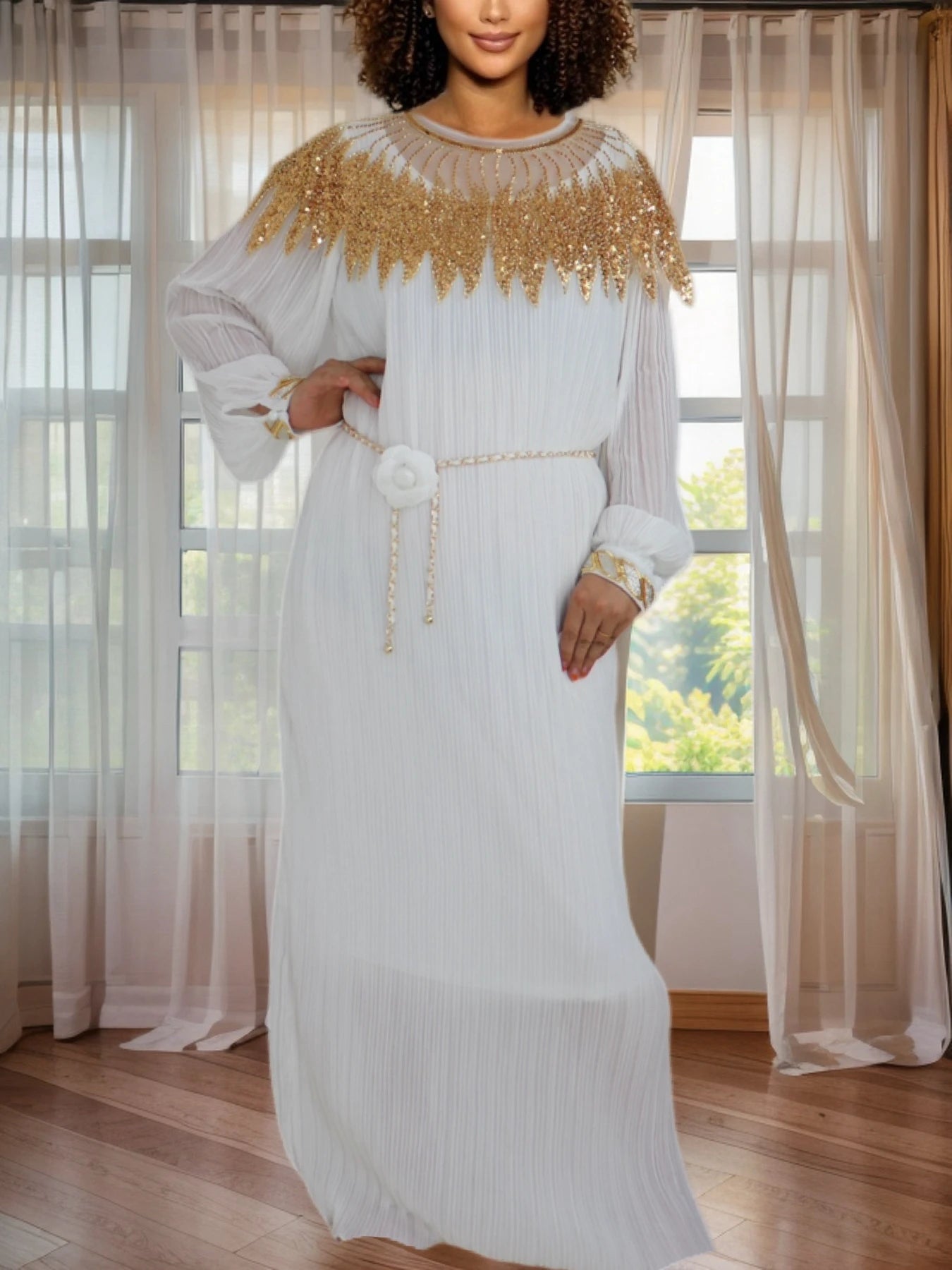 Elegant African Dashiki Kaftan Dress with Belt