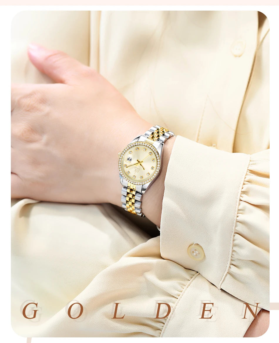 Shengke Luxury Women's Quartz Watch Stainless Steel Fashion Wristwatch