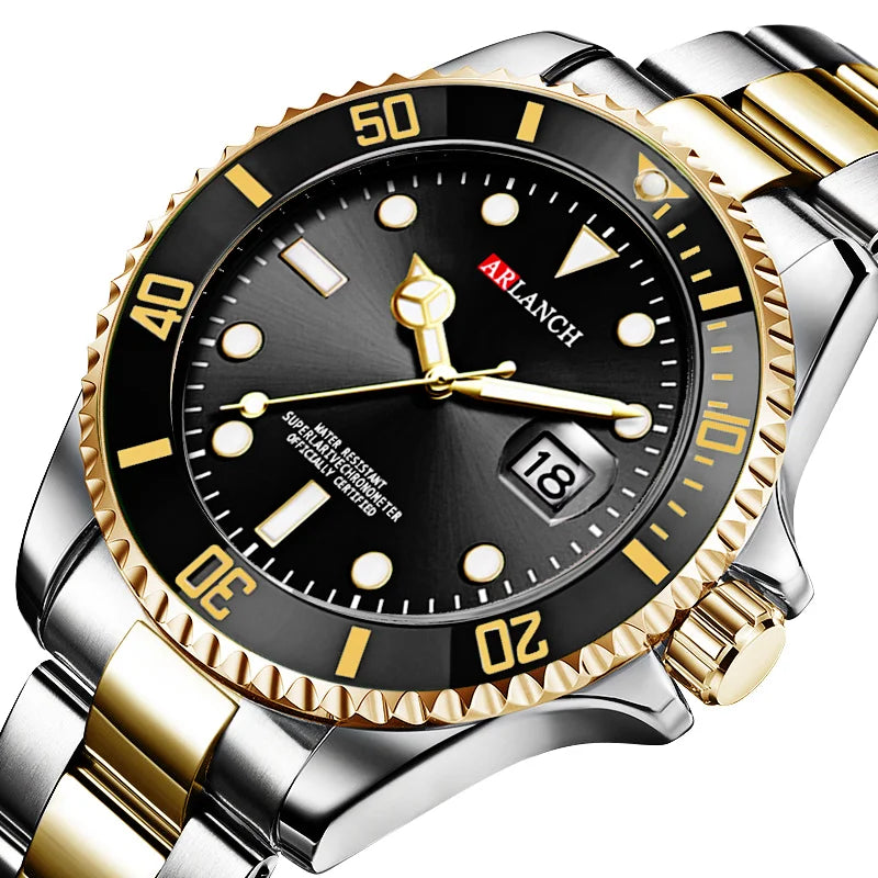 Men's Classic Stainless Steel Quartz Watch – 40mm, Waterproof