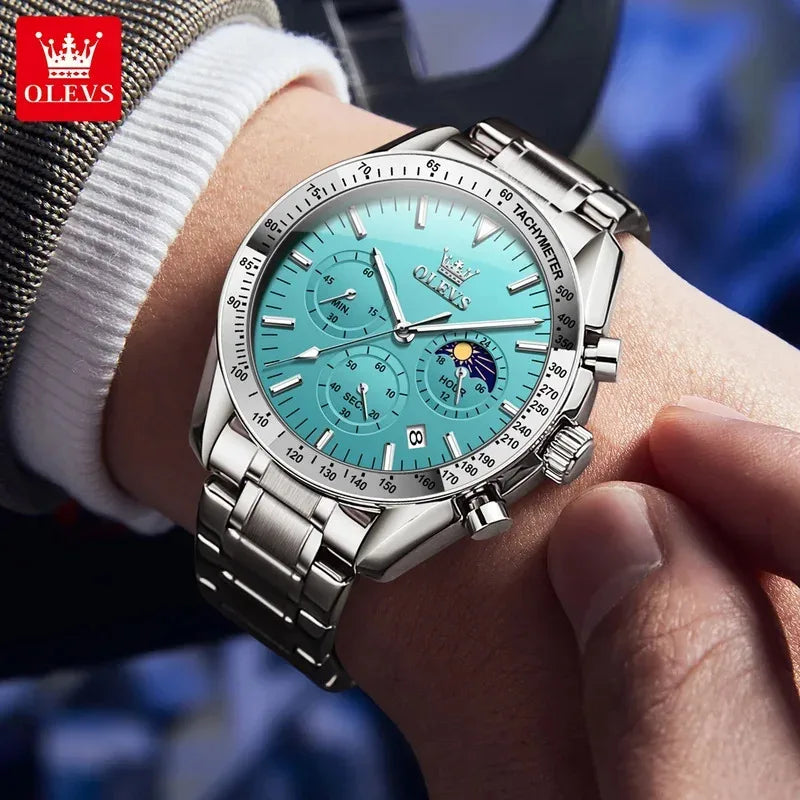 Men’s Luminous, Waterproof, Moon Phase Chronograph Quartz Watch
