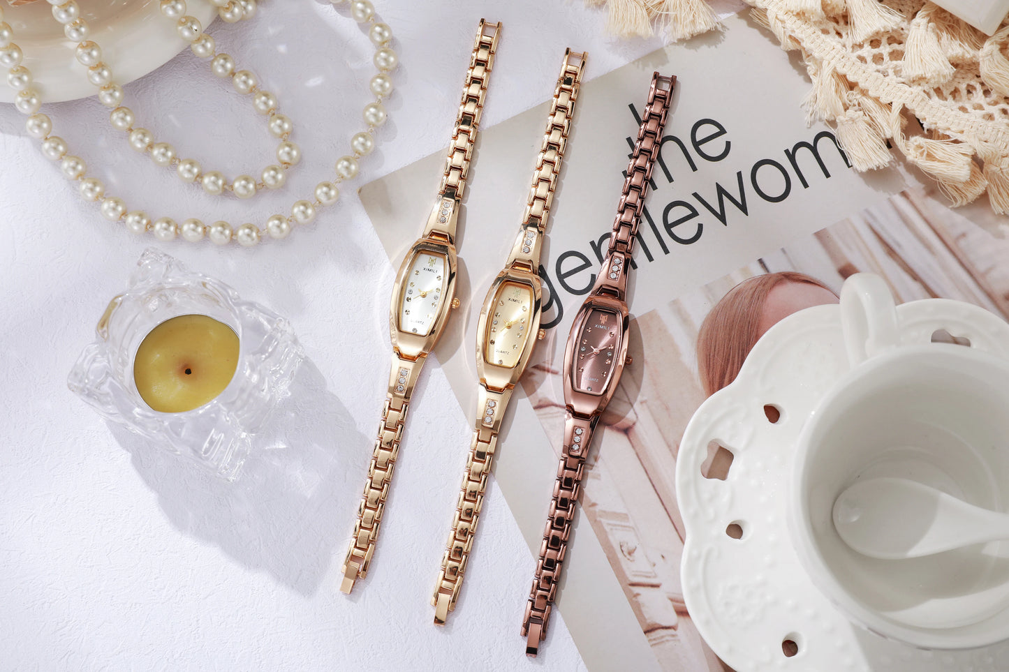 Luxury Women’s Diamond Quartz Watch with Stainless Steel Strap & Bracelet