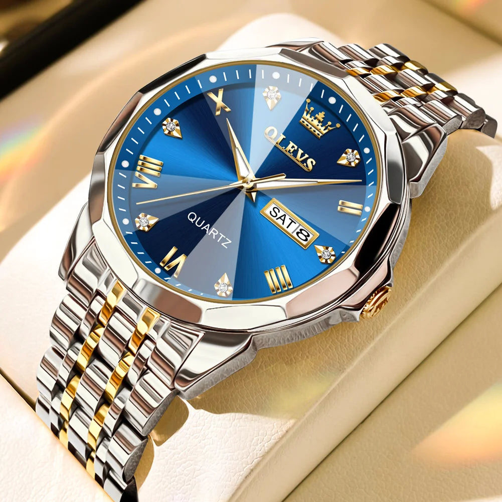 OLEVS Men's Luxury Gold Stainless Steel Quartz Watch