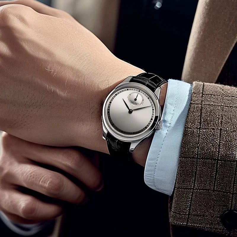 Men’s Black Leather Waterproof Quartz Watch