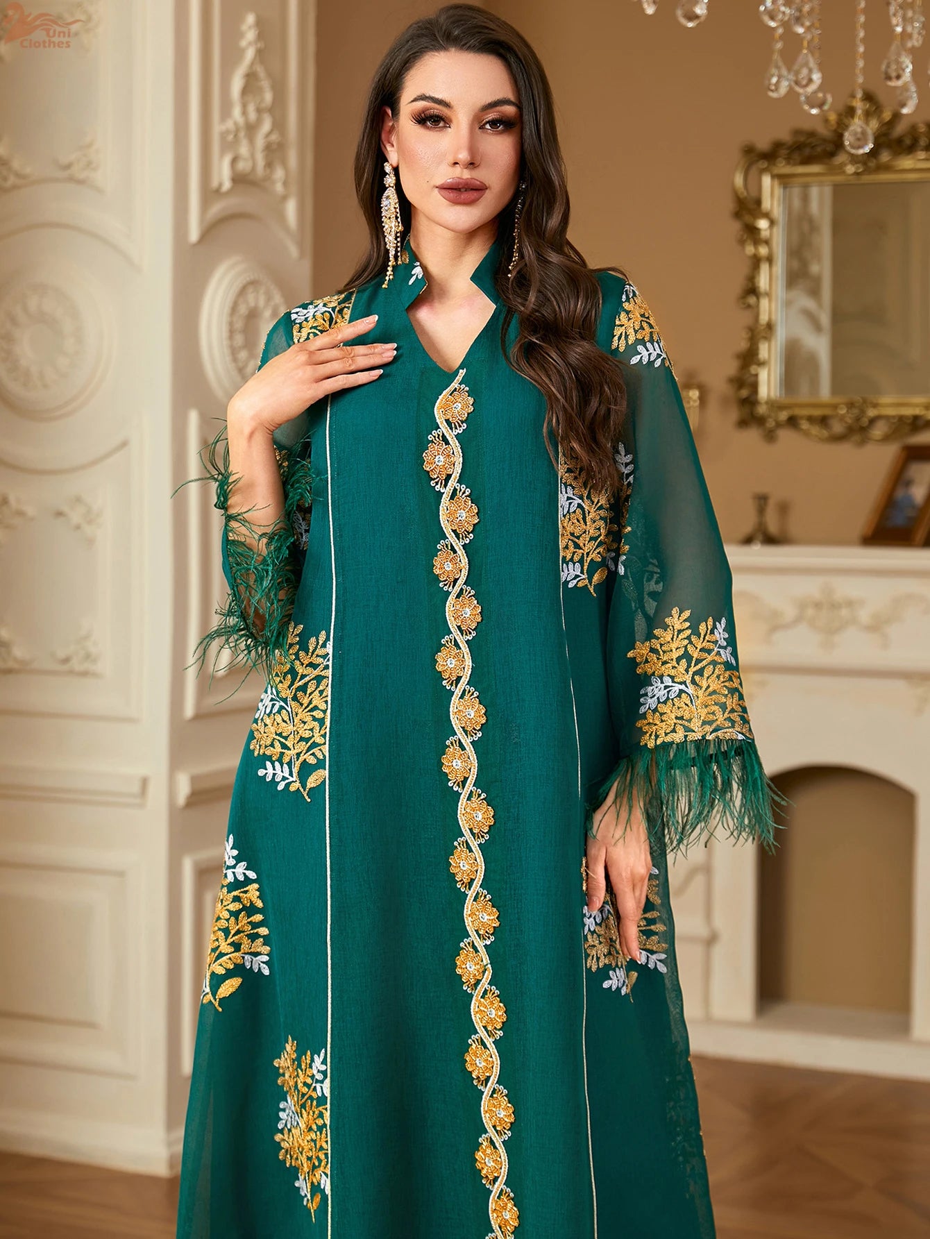 Elegant Women's Embroidered Abaya Kaftan Evening Dress
