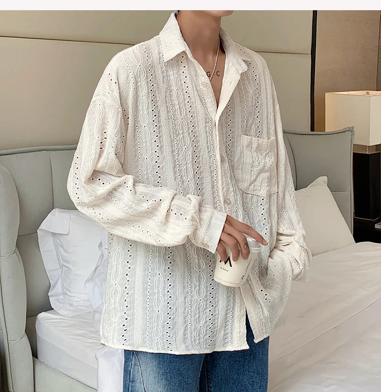 Apricot Mesh Lapel Shirt for Men