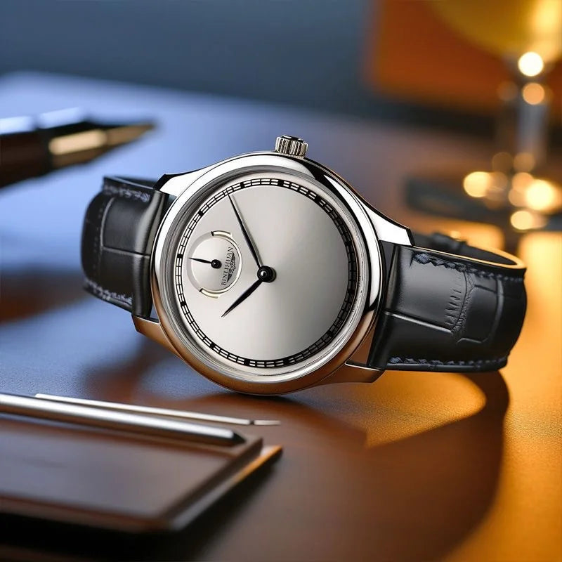 Men’s Black Leather Waterproof Quartz Watch