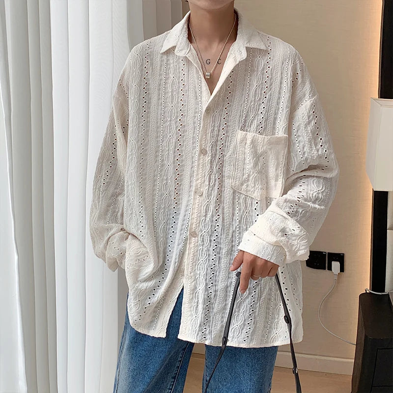 Apricot Mesh Lapel Shirt for Men