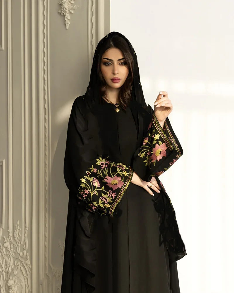 Embroidered Abaya Dress Women Muslim Kaftan Long Cardigan Robe