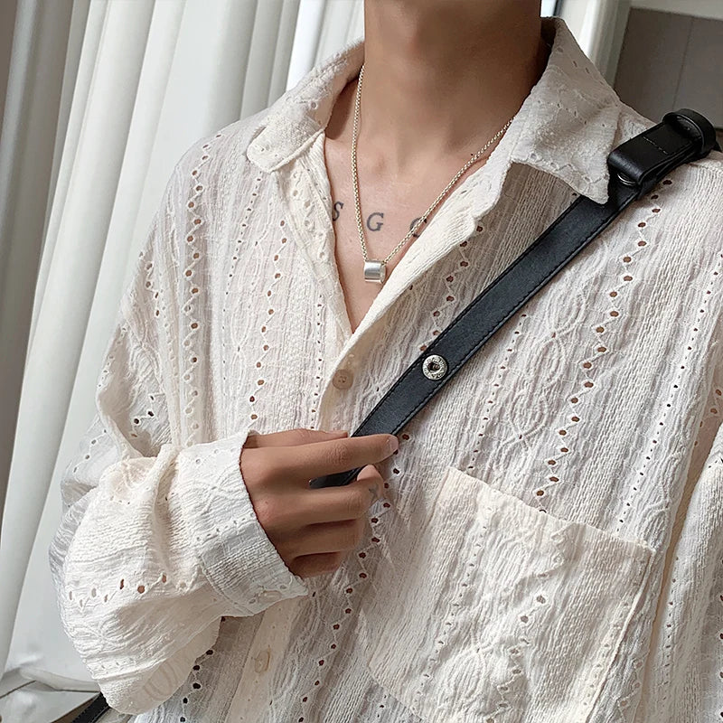 Apricot Mesh Lapel Shirt for Men