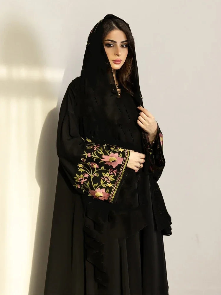 Embroidered Abaya Dress Women Muslim Kaftan Long Cardigan Robe
