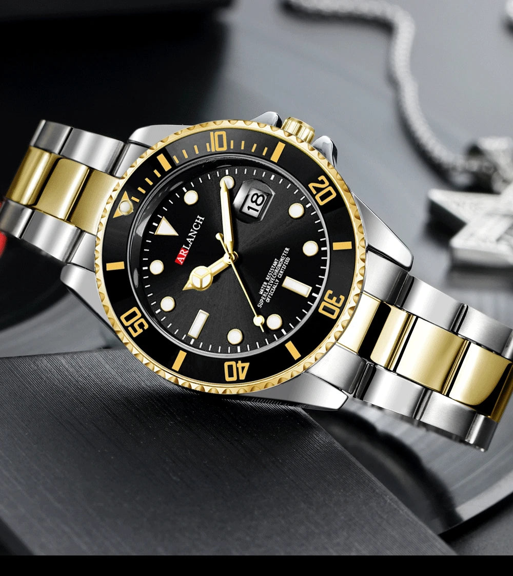 Men's Classic Stainless Steel Quartz Watch – 40mm, Waterproof