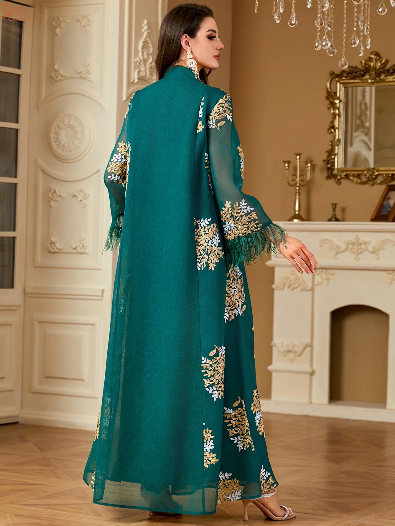 Elegant Women's Embroidered Abaya Kaftan Evening Dress