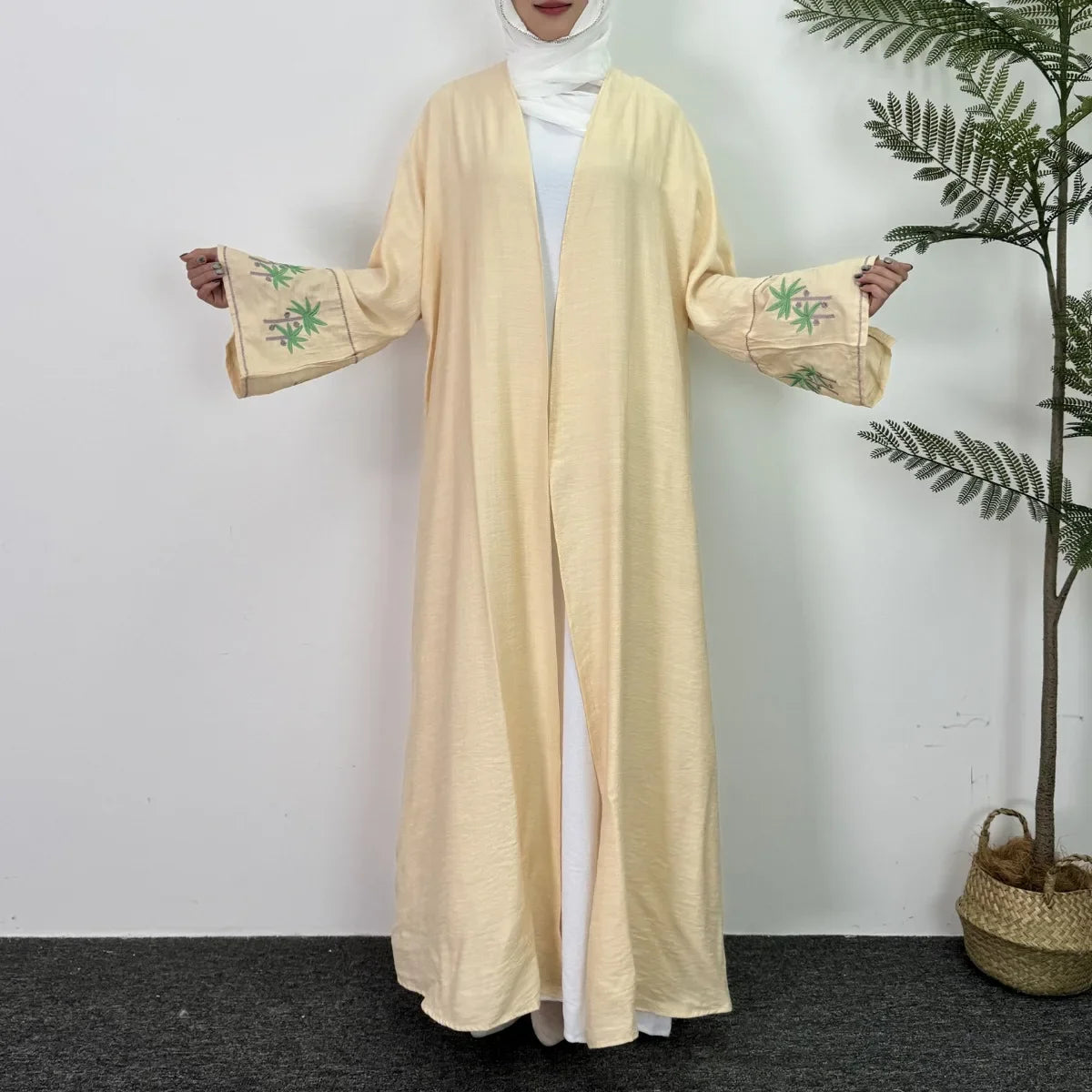 Muslim Embroidered Open Abaya Long Sleeve Cardigan Kaftan for Women