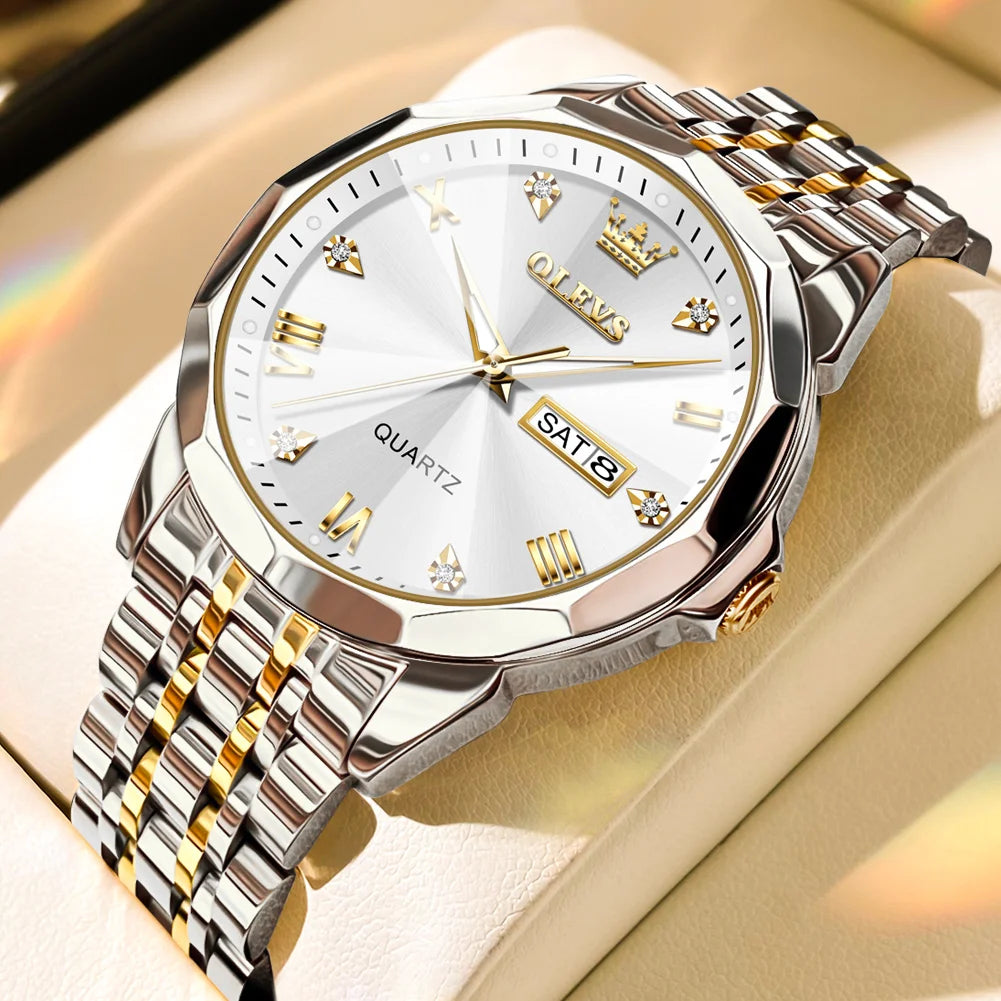 OLEVS Men's Luxury Gold Stainless Steel Quartz Watch