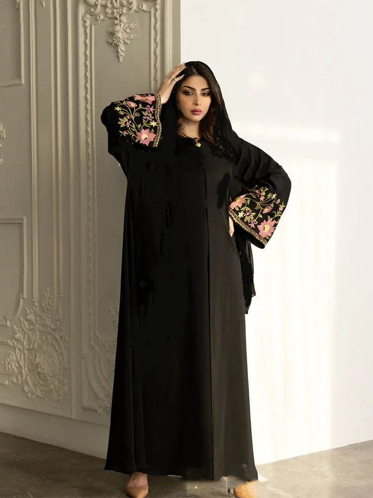 Embroidered Abaya Dress Women Muslim Kaftan Long Cardigan Robe