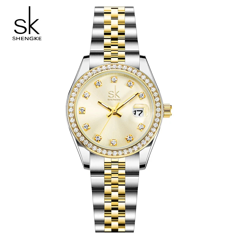Shengke Luxury Women's Quartz Watch Stainless Steel Fashion Wristwatch