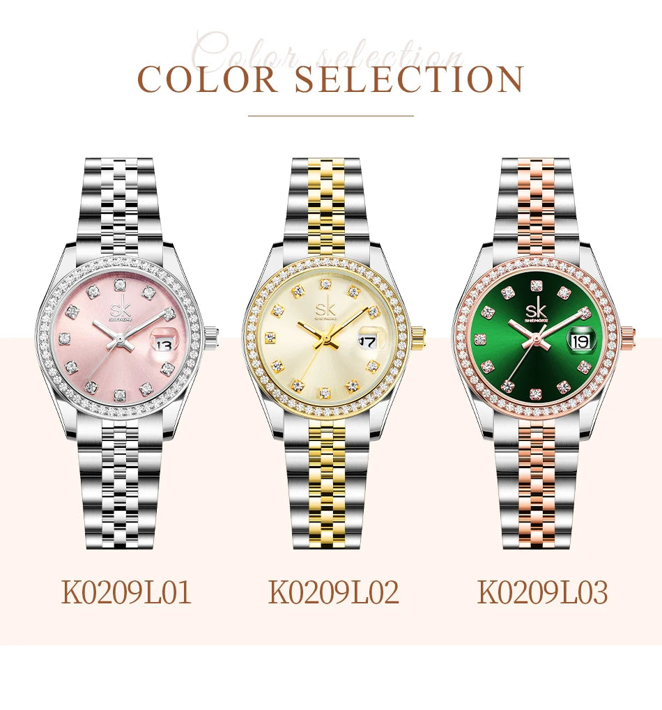 Shengke Luxury Women's Quartz Watch Stainless Steel Fashion Wristwatch