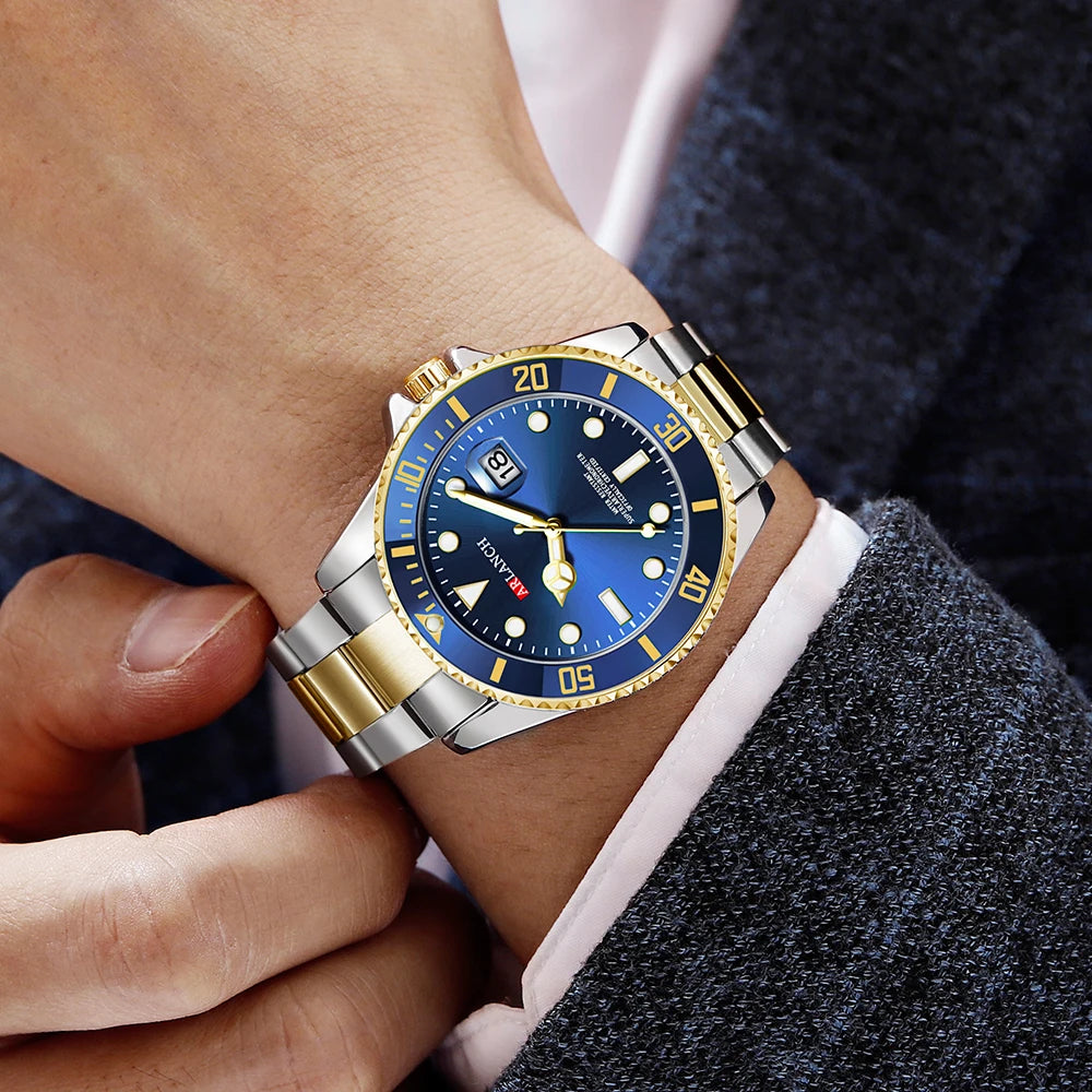 Men's Classic Stainless Steel Quartz Watch – 40mm, Waterproof