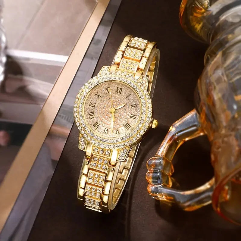 Luxury Diamond Quartz Watch & Bracelet Gift Set