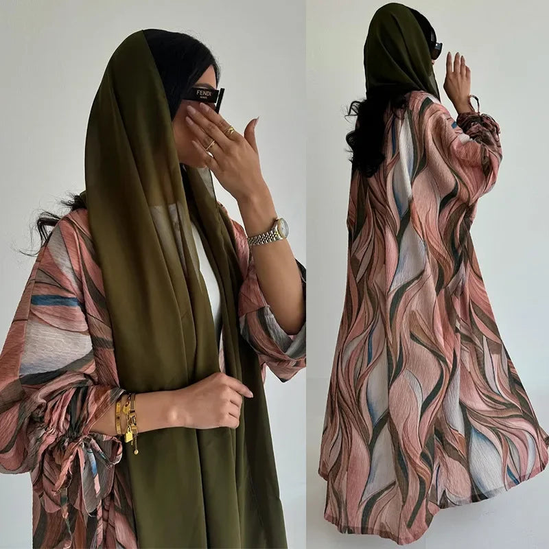 Women's Cotton Linen Open Cardigan Abaya