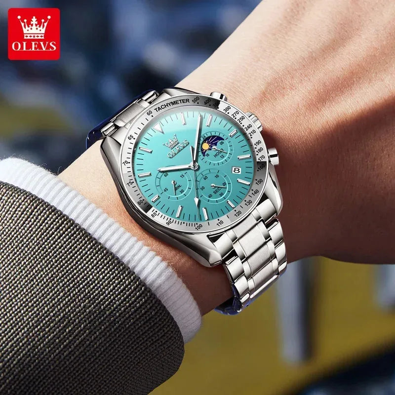 Men’s Luminous, Waterproof, Moon Phase Chronograph Quartz Watch