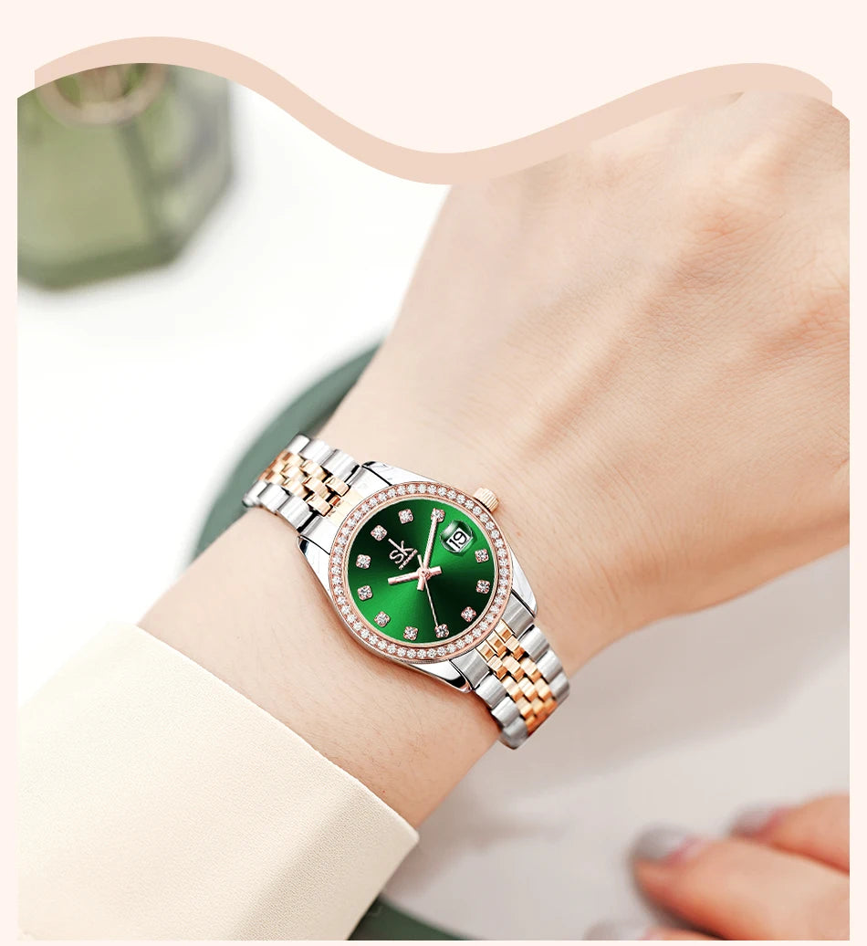 Shengke Luxury Women's Quartz Watch Stainless Steel Fashion Wristwatch