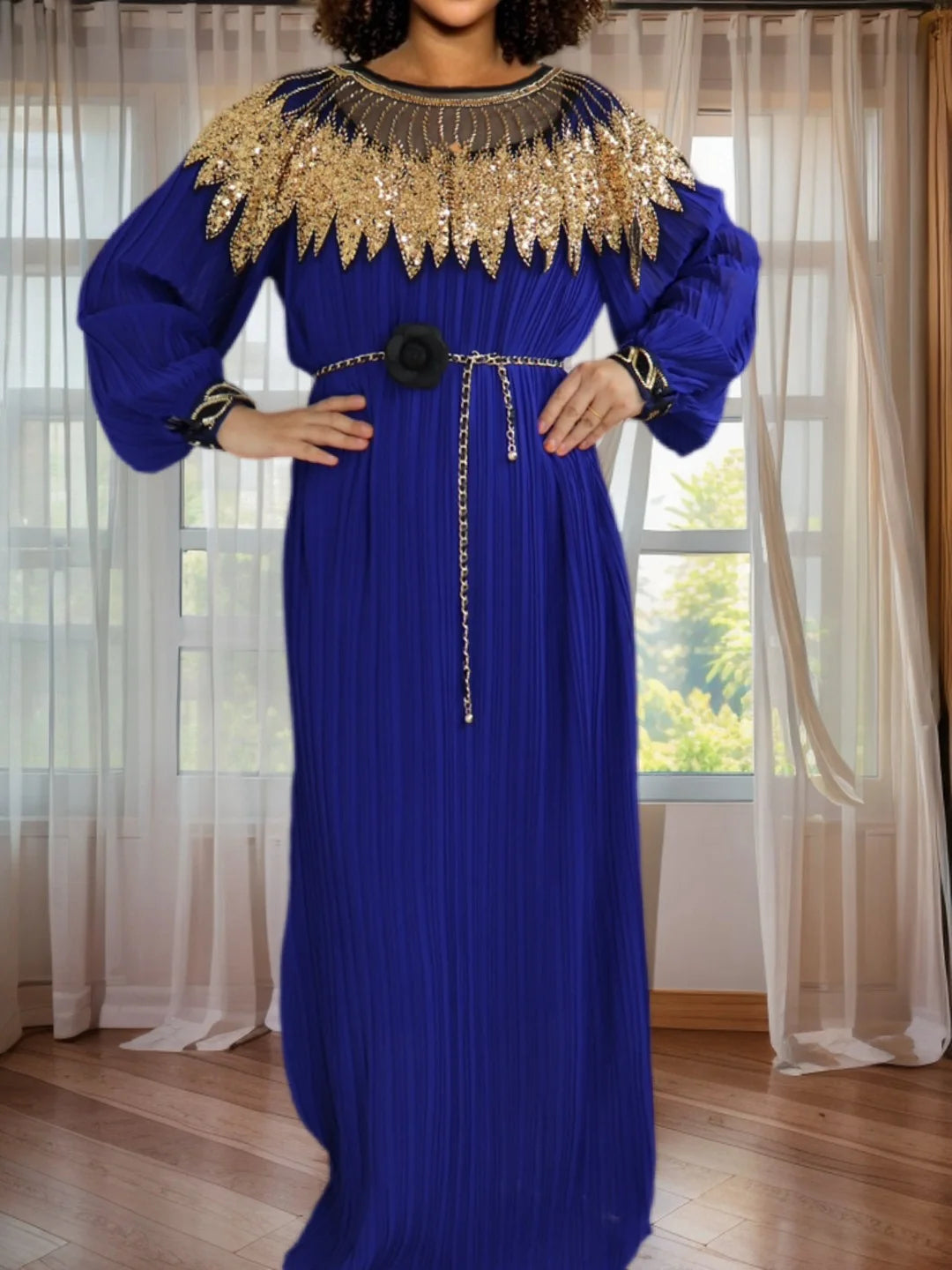 Elegant African Dashiki Kaftan Dress with Belt