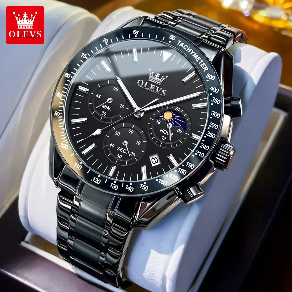 Men’s Luminous, Waterproof, Moon Phase Chronograph Quartz Watch