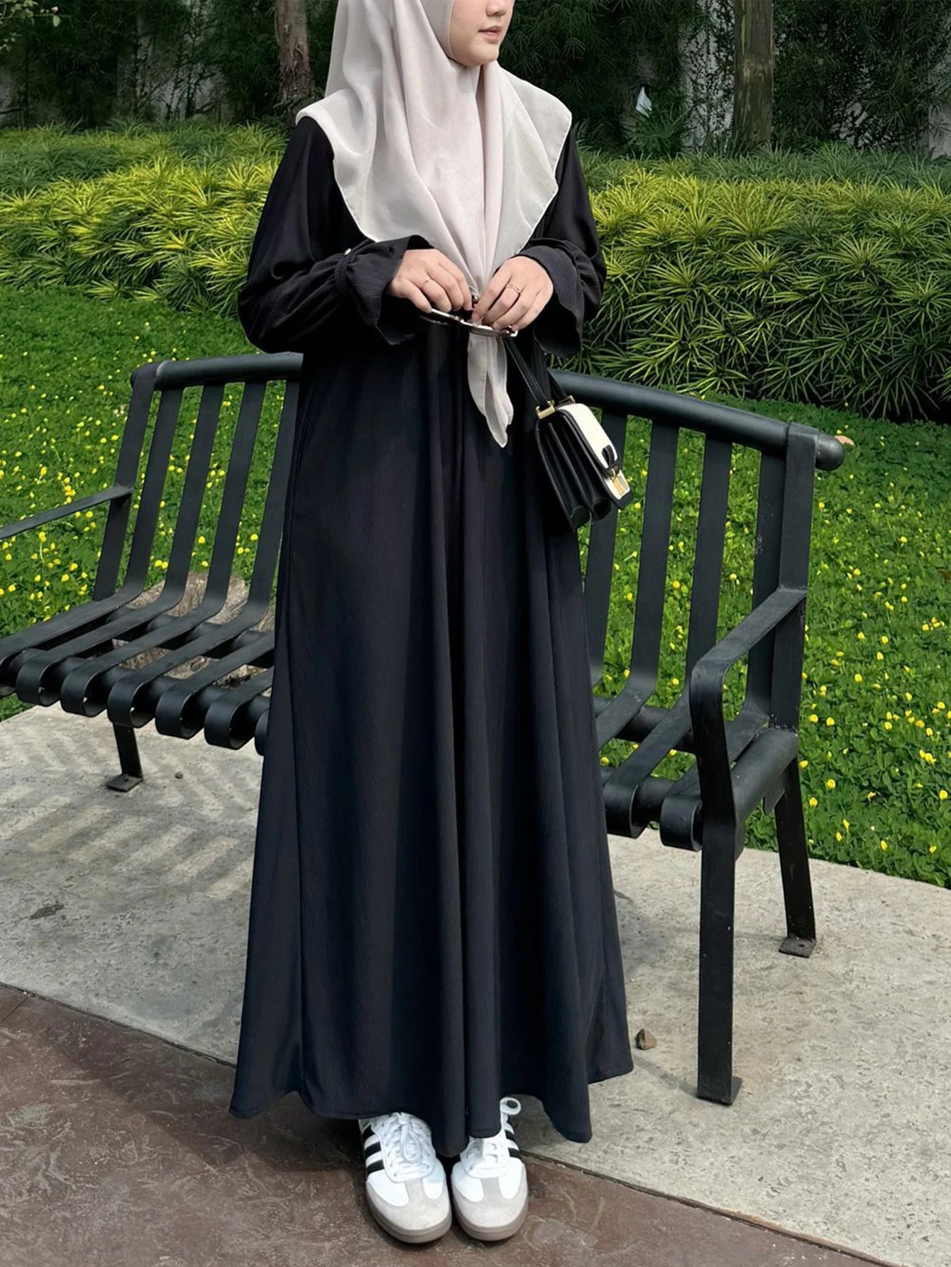 Women's Black Ruffled Long Sleeve Abaya Dress
