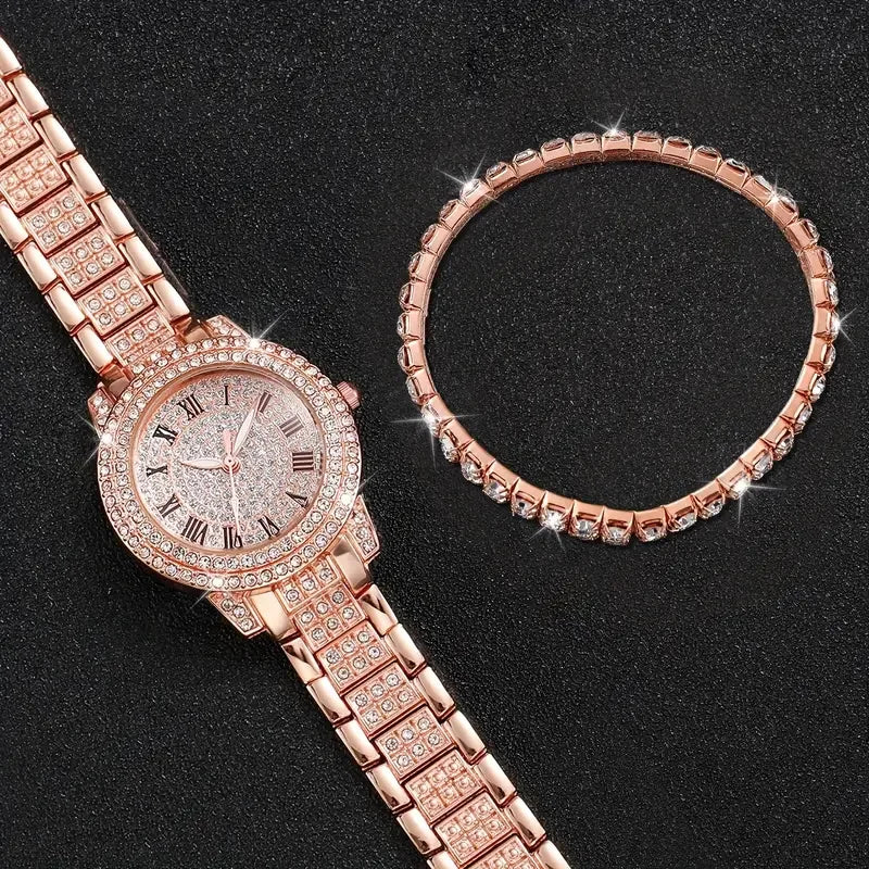 Luxury Diamond Quartz Watch & Bracelet Gift Set
