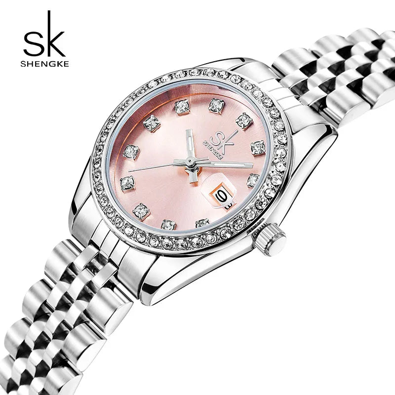 Shengke Luxury Women's Quartz Watch Stainless Steel Fashion Wristwatch
