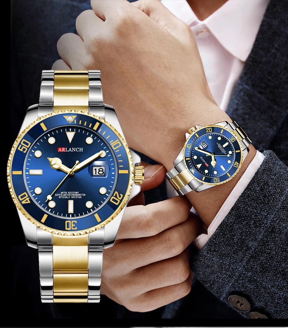 Men's Classic Stainless Steel Quartz Watch – 40mm, Waterproof