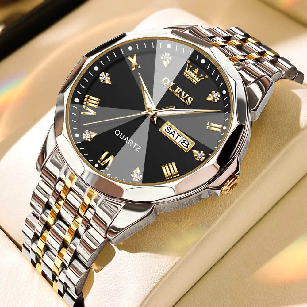 OLEVS Men's Luxury Gold Stainless Steel Quartz Watch