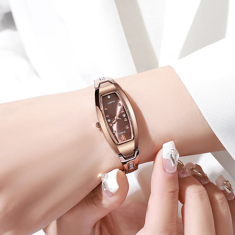 Luxury Women’s Diamond Quartz Watch with Stainless Steel Strap & Bracelet