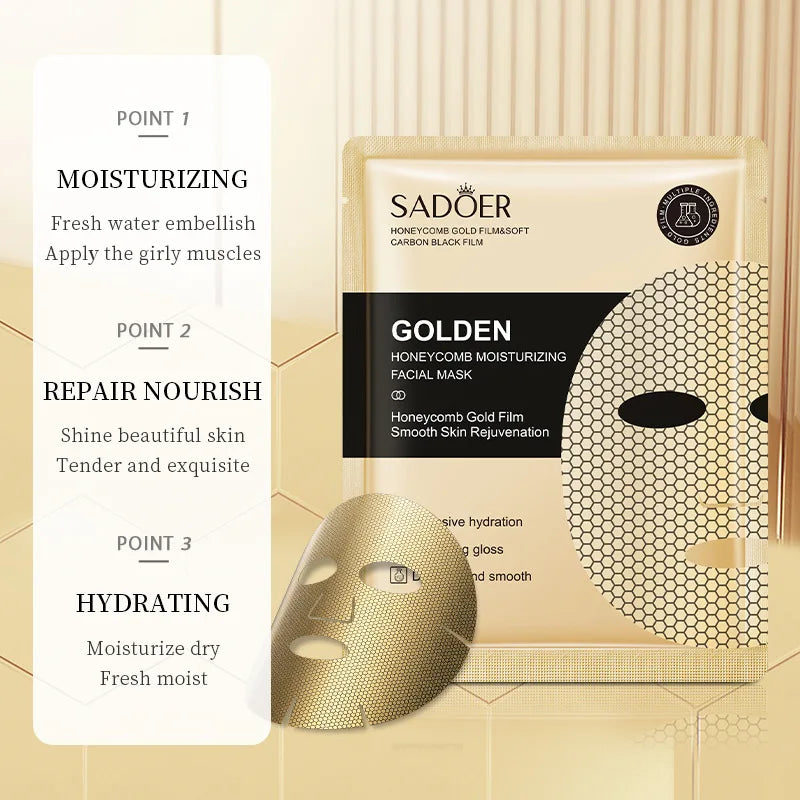 10pcs SADOER 24K Gold Face Mask Moisturizing Firming Skin Care