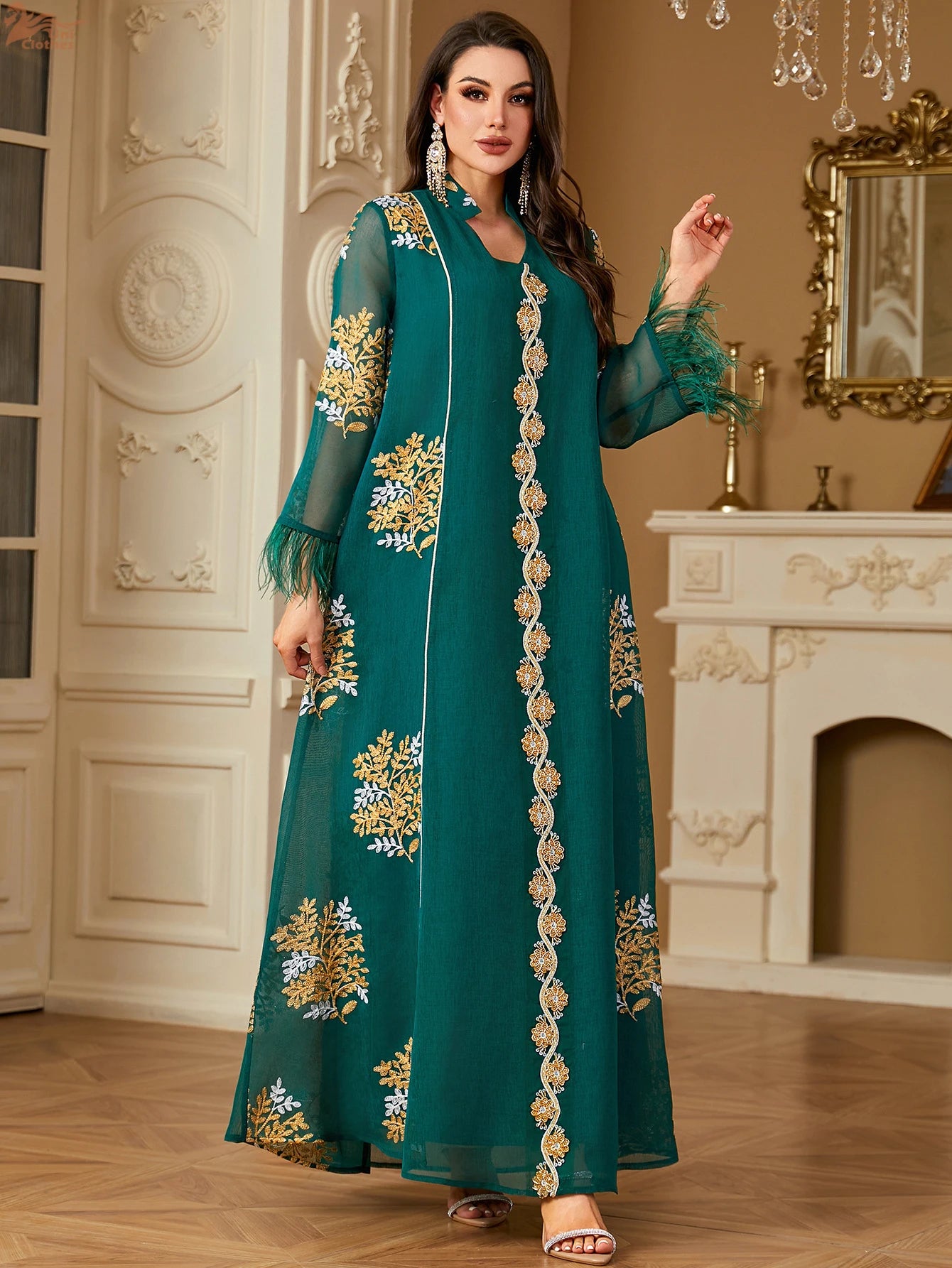 Elegant Women's Embroidered Abaya Kaftan Evening Dress