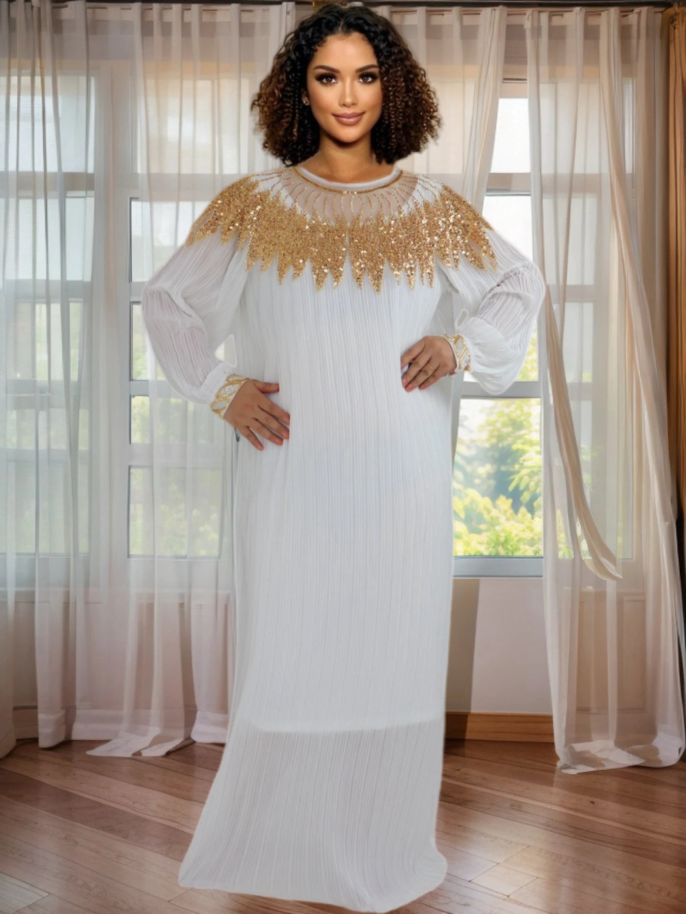 Elegant African Dashiki Kaftan Dress with Belt