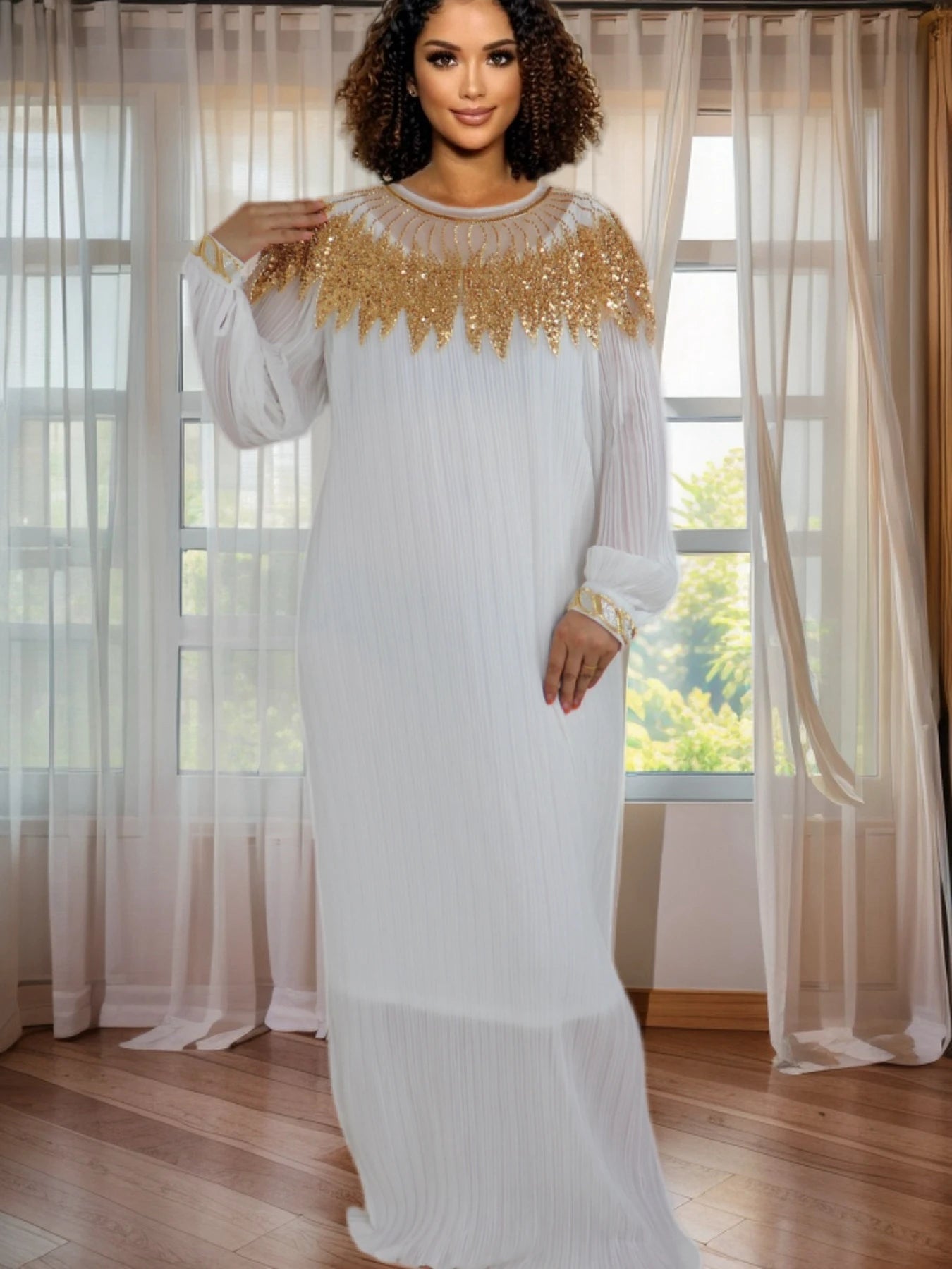 Elegant African Dashiki Kaftan Dress with Belt