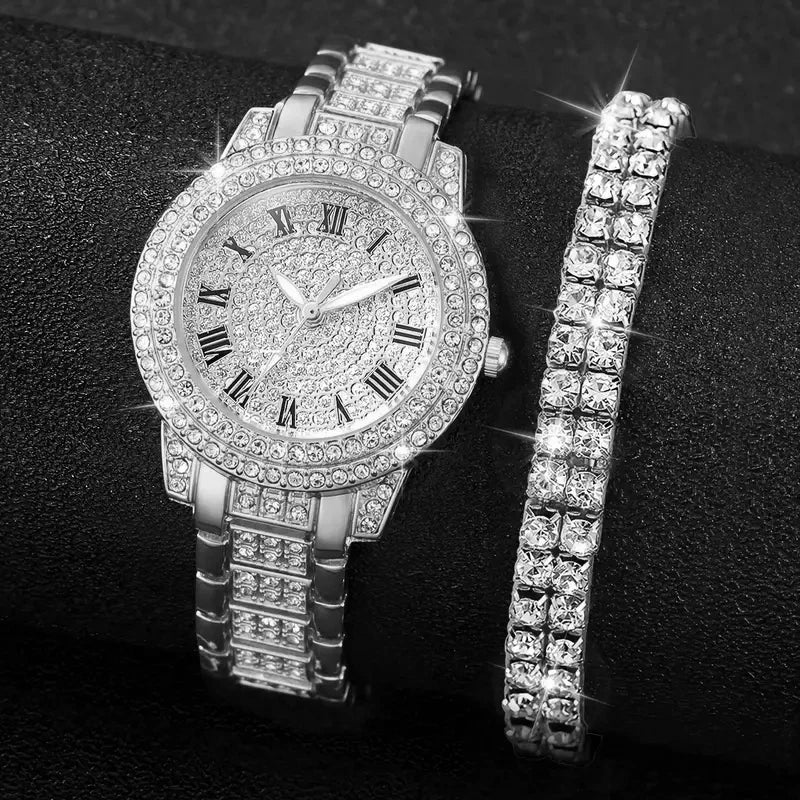 Luxury Diamond Quartz Watch & Bracelet Gift Set