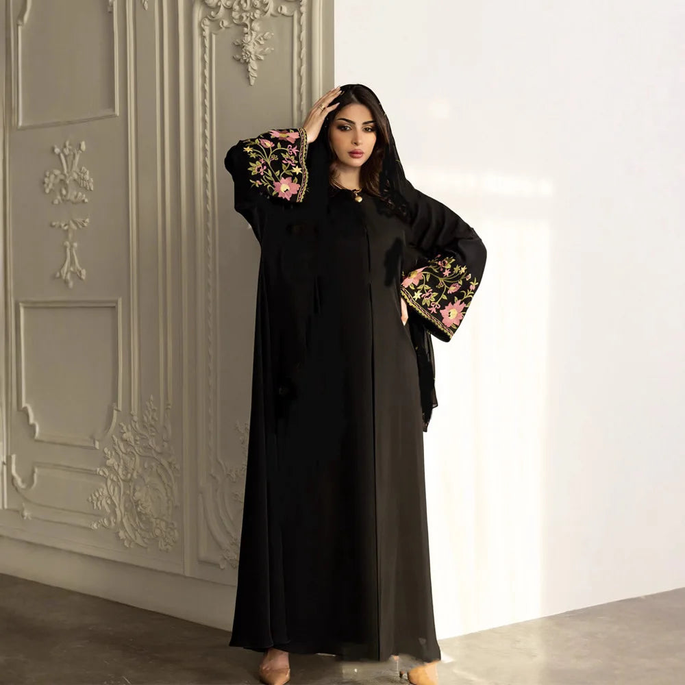Embroidered Abaya Dress Women Muslim Kaftan Long Cardigan Robe