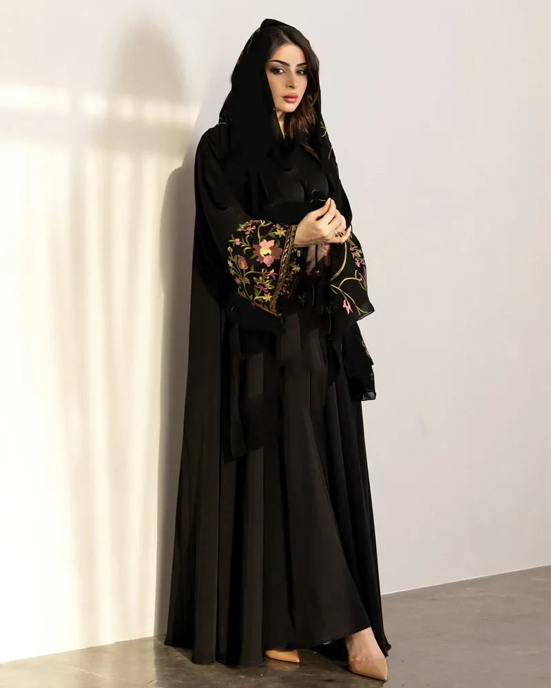Embroidered Abaya Dress Women Muslim Kaftan Long Cardigan Robe