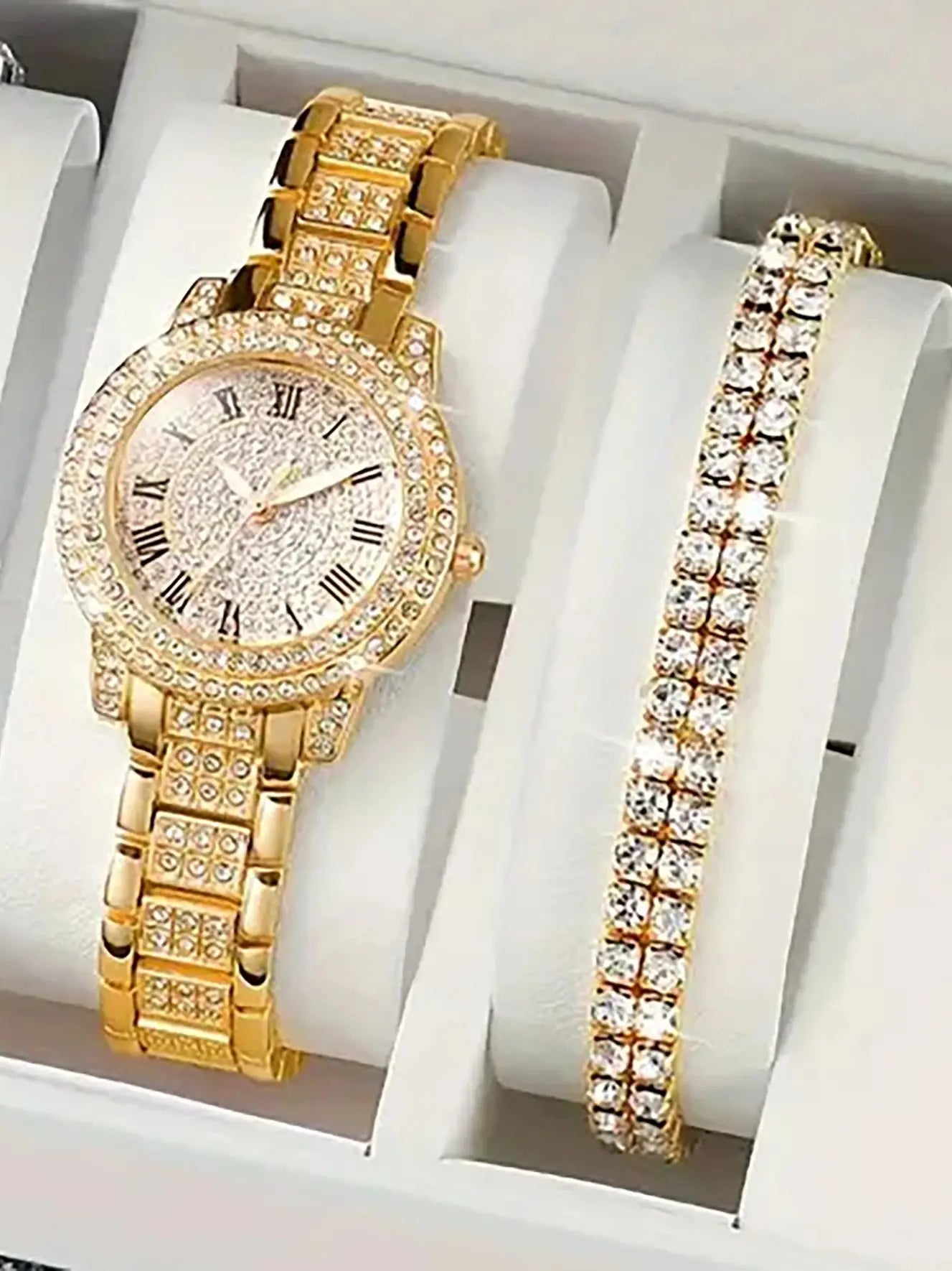 Luxury Diamond Quartz Watch & Bracelet Gift Set