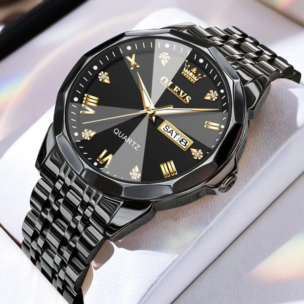 OLEVS Men's Luxury Gold Stainless Steel Quartz Watch