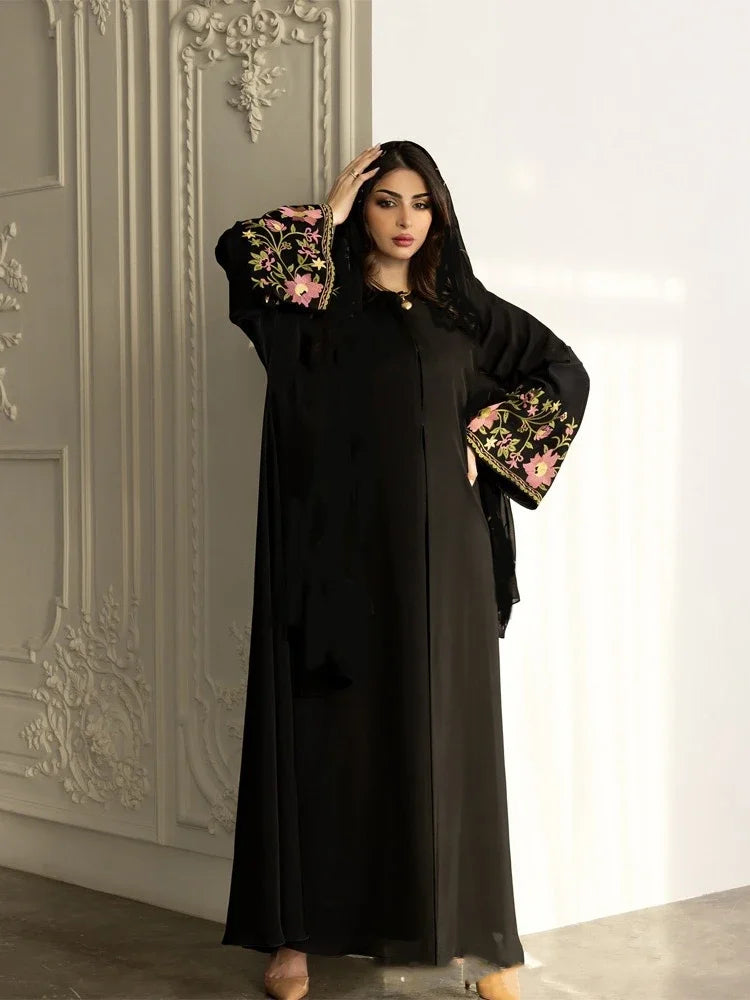 Embroidered Abaya Dress Women Muslim Kaftan Long Cardigan Robe