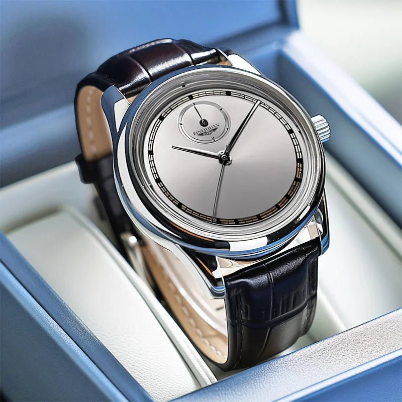 Men’s Black Leather Waterproof Quartz Watch
